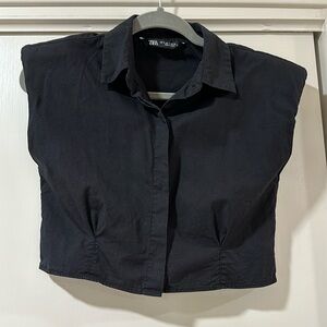 Black button down crop top